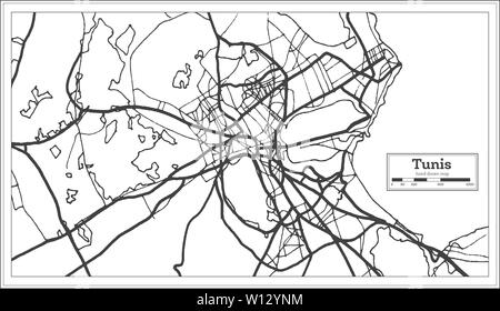 Tunisi Tunisia Mappa della città iin bianco e nero colore. Mappa di contorno. Illustrazione Vettoriale. Illustrazione Vettoriale