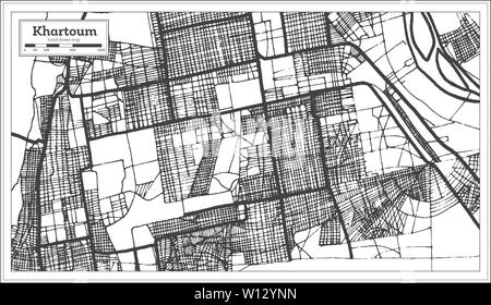 Khartoum Sudan Mappa della città iin bianco e nero colore. Mappa di contorno. Illustrazione Vettoriale. Illustrazione Vettoriale