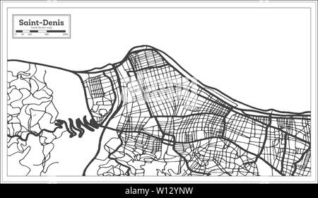 Saint Denis Reunion Mappa della città iin bianco e nero colore. Mappa di contorno. Illustrazione Vettoriale. Illustrazione Vettoriale