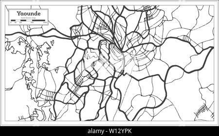 Yaoundé Camerun Mappa della città iin bianco e nero colore. Mappa di contorno. Illustrazione Vettoriale. Illustrazione Vettoriale