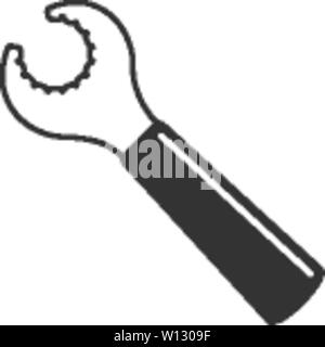 Noleggio icona a forma di chiave inglese in colore singolo. Sport riparazione di mezzi di trasporto Manutenzione attrezzatura utensile Illustrazione Vettoriale
