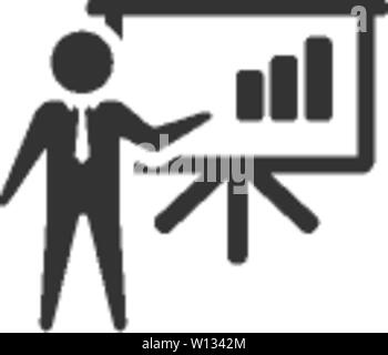 Imprenditore icona del grafico in colore singolo. Business meeting di presentazione dei dati di crescita delle finanze Illustrazione Vettoriale