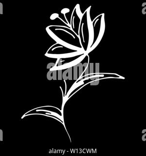 Abstract di fiori selvaggi icona outline isolati su sfondo nero. Lusso creativo logotipo moda concetto icona. Disegnata a mano illustrazione vettoriale. wildflow Illustrazione Vettoriale