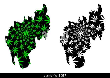 Tripura (Stati e territori dell'Unione Indiana, Stati federati, la Repubblica dell' India) mappa è progettato Cannabis leaf verde e nero, Tripura Stato mappa Illustrazione Vettoriale