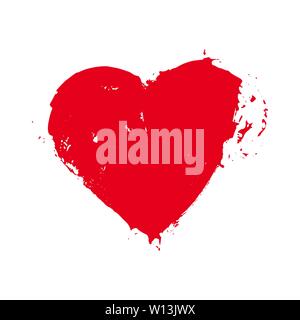 Grunge cuore rosso forma. Textured il giorno di San Valentino, romantico, simbolo di nozze. Cuore doodle silhouette. Turbati segni. Amore francobolli. Vintage design eleme Illustrazione Vettoriale