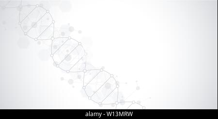 Il filamento di DNA di sfondo e ingegneria genetica o di ricerca in laboratorio. La tecnologia medica e il concetto di scienza Illustrazione Vettoriale