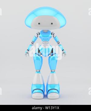 Liscia e bel carattere - fungo lady robot in blu, 3d illustrazione / fungo robot lady in blu Foto Stock