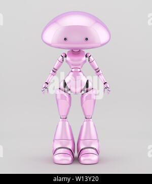 Liscia e bel carattere - fungo robot Signora in rosa, 3d illustrazione / fungo robot Signora in rosa Foto Stock