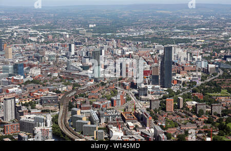 Vista aerea del centro della città di Manchester, Giugno 2019 Foto Stock