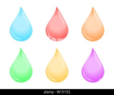 Gocce di set di icone, multicolore liquido illustrazione vettoriale su sfondo bianco Illustrazione Vettoriale