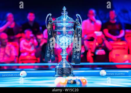 Leicester, Regno Unito. Il 30 giugno, 2019. Il trofeo prima dell'Betvictor World Cup della piscina finale tra Filippine vs Austria a Morningside Arena di Domenica, 30 giugno 2019 a Leicester Inghilterra. Credito: Taka G Wu/Alamy Live News Foto Stock