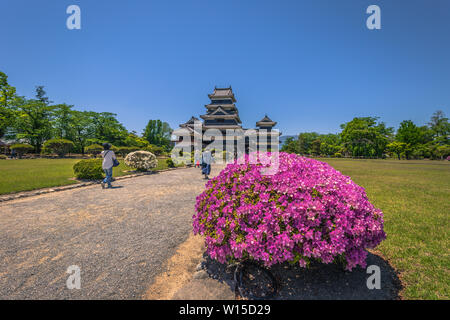Matsumoto - 25 Maggio 2019: vista frontale del castello di Matsumoto, Giappone Foto Stock