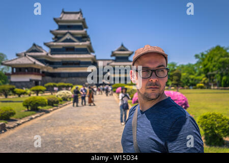 Matsumoto - 25 Maggio 2019: vista frontale del castello di Matsumoto, Giappone Foto Stock