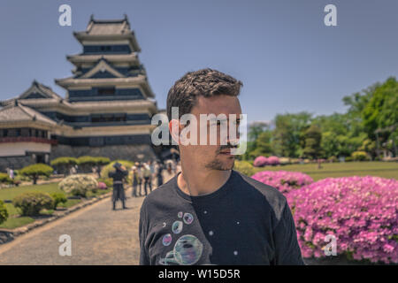 Matsumoto - 25 Maggio 2019: vista frontale del castello di Matsumoto, Giappone Foto Stock