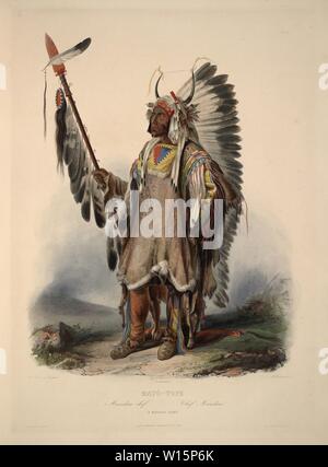 Mató-Tope, un Mandan chief - Karl Bodmer acquatinta da viaggi all'interno del Nord America (Voyage dans l'intérieur de l'Amérique du Nord) Foto Stock