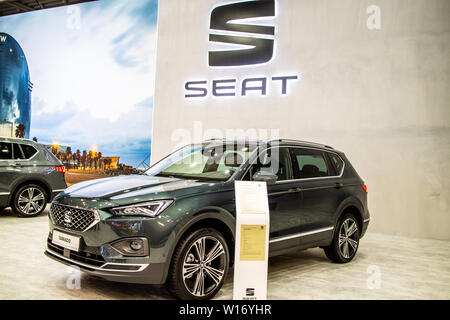 Poznan, Polonia, Marzo 2019 Sede Tarraco, Poznan International Motor Show, MQB-A2, piattaforma mid-size SUV crossover prodotta da spagnolo della Seat Foto Stock