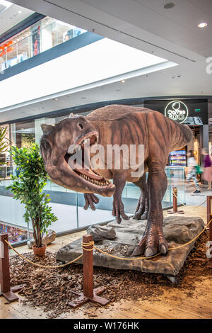 Lodz, Polonia, maggio 2019 Allosaurus dino, shopping entertainment center SUKCESJA, carnivoro theropod dinosauro, Allosaurus fragilis, Allosauridae Foto Stock