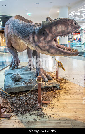 Lodz, Polonia, maggio 2019 Allosaurus dino, shopping entertainment center SUKCESJA, carnivoro theropod dinosauro, Allosaurus fragilis, Allosauridae Foto Stock