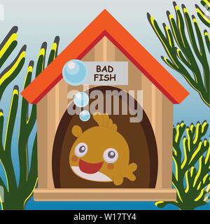 Il pesce nella sua casa sotto il mare Illustrazione Vettoriale