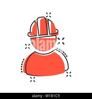 Operaio edile icona in stile fumetto. Dipendente della fabbrica vettore illustrazione cartoon bianco su sfondo isolato. Architetto manager business concept Illustrazione Vettoriale