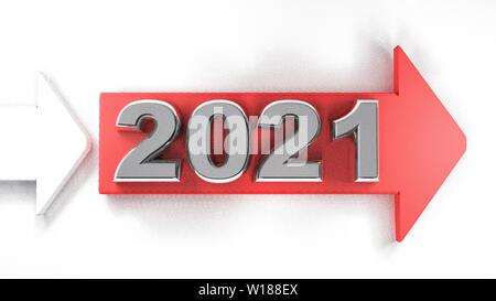 2021 freccia rossa isolato su sfondo bianco - 3D rendering immagine Foto Stock