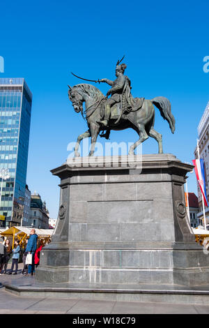 Statua commemorativa di Ban Josip Jelacic, Trg bana Josipa Jelacica, Zagabria, Croazia Foto Stock