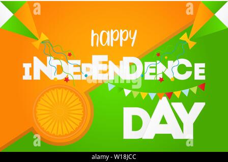 15 Agosto India felice giorno di indipendenza. Libertà indiano della scheda Messaggi di saluto. Illustrazione Vettoriale. Illustrazione Vettoriale
