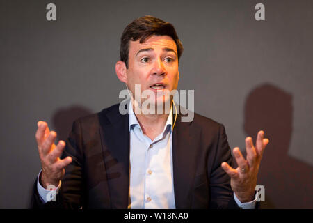 Trasporto TFGM Manchester evento. Sindaco di Greater Manchester Andy Burnham Foto Stock