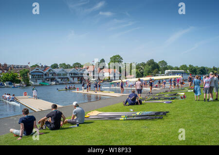 Henley on Thames, Inghilterra, Regno Unito, 28 giugno 2019, Henley Royal Regatta qualificatori, time trial su Henley raggiungere, [© Pietro SPURRIER/Intersport Foto Stock