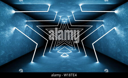 Night club luci interne 3D rendering per laser show. Linee incandescente. Abstract sfondo fluorescente. Neon corridoio camera sfondo. Abstract di luce Foto Stock