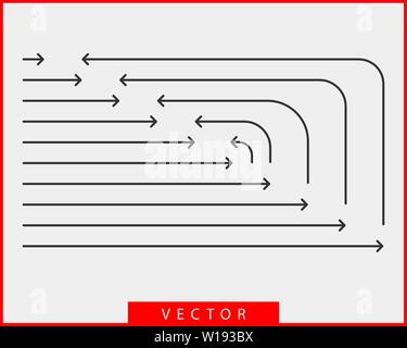 Frecce di raccolta sfondo vettoriale in bianco e nero simboli. Altra icona a forma di freccia imposta cerchio, fino, ricci, dritto e ritorto. Gli elementi di design. Illustrazione Vettoriale