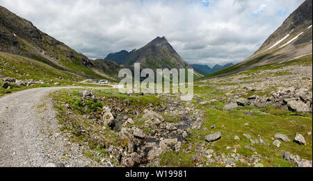 Privata strada a pedaggio attraverso Vengedalen, vicino ad Andalsnes, Norvegia. Foto Stock