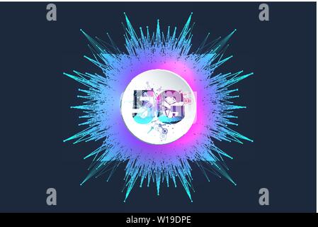 5G di rete sistemi wireless e internet illustrazione vettoriale. Rete di comunicazione. Il concetto di Business banner. Intelligenza artificiale e macchina Illustrazione Vettoriale