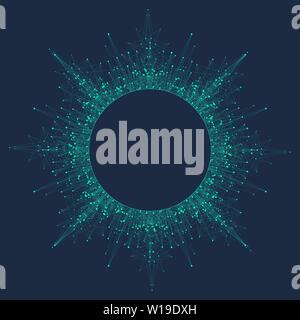 Espansione della vita. Esplosione colorata lo sfondo con la linea collegata e puntini, flusso d'onda. Visualizzazione tecnologia quantistica. Grafica astratta Illustrazione Vettoriale