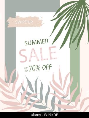 Estate carte sconto con tropic palm design. Può essere utilizzato per i social media vendita sito web, poster, volantini, e-mail, newsletter, annunci, materiale promozionale. Illustrazione Vettoriale