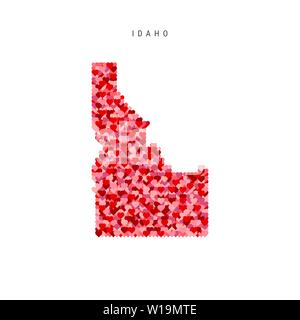 Io amo Idaho. Rosso e Cuori rosa Pattern mappa vettoriale di Idaho isolati su sfondo bianco. Illustrazione Vettoriale