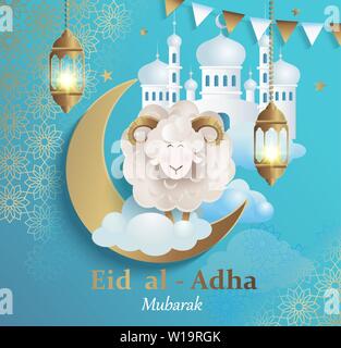 Eid al-Adha Banner. Felice Mubarak. Vettore. Illustrazione Vettoriale