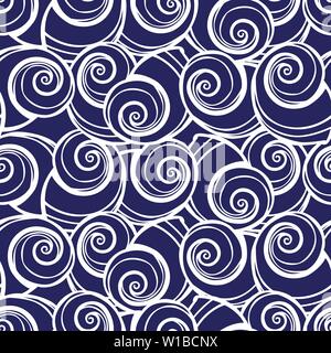 Vettore blu campane a spirale ripetizione modello. Adatto per confezioni regalo, tessuti e carta da parati. Illustrazione Vettoriale