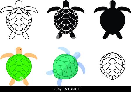 Set di icone di tartaruga e firmare in vector art design Illustrazione Vettoriale