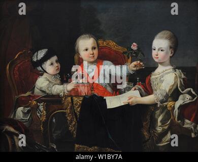 Giuseppe Baldrighi (1723-1803). Pintor italiano. Tres príncipes niños, Hijos de Don Fernando Duque de Parma, hacia 1775. Óleo sobre lienzo, 0,85 x 1,10 m. Real Academia de Bellas Artes de San Fernando. Madrid. España. Foto Stock