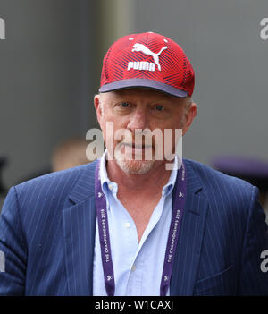 Il torneo di Wimbledon, Londra, Regno Unito. Il 1 luglio 2019. Ex campione di Wimbledon Boris Becker, il giorno uno dei campionati di Wimbledon tennis, Wimbledon, a Londra il 1 luglio 2019 Credit: Paolo Marriott/Alamy Live News Foto Stock
