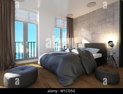 Camera in hotel o in camera da letto Interni 3D illustrazione Foto Stock