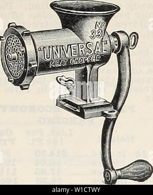 Immagine di archivio da pagina 76 del giubileo di Diamante settantacinquesimo anniversario (1935). Diamond giubileo settantacinquesimo anniversario . diamondjubilee751935la grif Anno: 1935 Griffith b TURNER CO., 205 N. PACA ST., Baltimore, MP. 73 LA CARNE universale il trinciatore è universale la maggior parte per- fect carne tritatutto sul mercato. La vite di alimentazione è costruito in modo tale che esso alimenta la carne per i coltelli senza schiacciare-. I coltelli lavorare contro la piastra a dare un buon taglio pulito e producendo il miglior grado di carne tritata. $5.00 n. 331- No. 333- No. 304- Stufflng allegato per n. 331 e 333- ripieno allegato per No. 304 5,25 8,75 Foto Stock