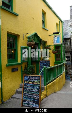 Dipinto luminosamente Plantagenet House Restaurant Tenby Pembrokeshire Parco nazionale del Galles Cymru REGNO UNITO Foto Stock