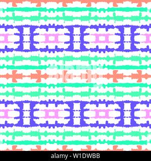 Abstract speculare orizzontale color pastello Tie-Dye Shibori su strisce bianche vettore Backrgound Seamless Pattern. Perfetto per la Primavera-Estate tessili, S Illustrazione Vettoriale