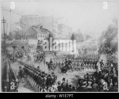 Grand riesame delle truppe dell'Unione, 23-24 maggio, 1865, guardando in giù in Pennsylvania Avenue verso il Capitol, 05/23/1865 - 05/24/1865; Note Generali: Illustrazione Foto Stock