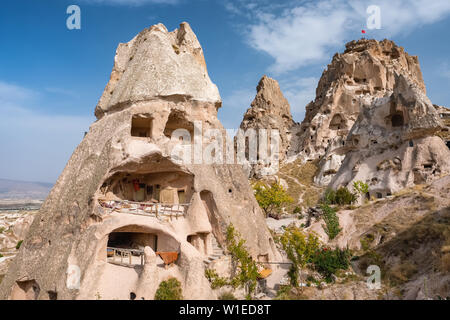 Il Castello di Uchisar in Cappadocia, Turchia Foto Stock