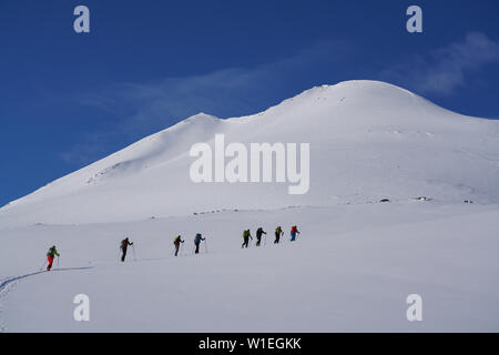 Sci alpinismo nelle Alpi Lyngen, penisola di Lyngen, Troms County, Norvegia, Scandinavia, Europa Foto Stock