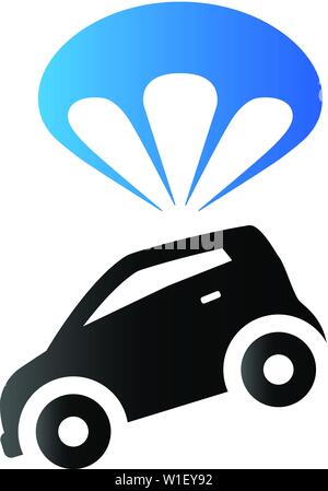 Auto icona paracadute in duo tono di colore. Assicurazione del trasporto Illustrazione Vettoriale