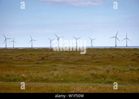 Scroby Sands per centrali eoliche di Great Yarmouth, in Inghilterra, Regno Unito Foto Stock